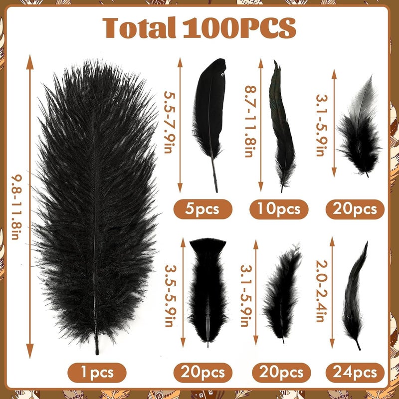 MARFOREVER 100 PCS Halloween Black Craft Feathers, 8 Styles Assorted Mixed Natural Feathers Black Goose Feathers Bulk for DIY Crafts Costume Dream Catcher Wedding Home Halloween Party Decorations - Image 2
